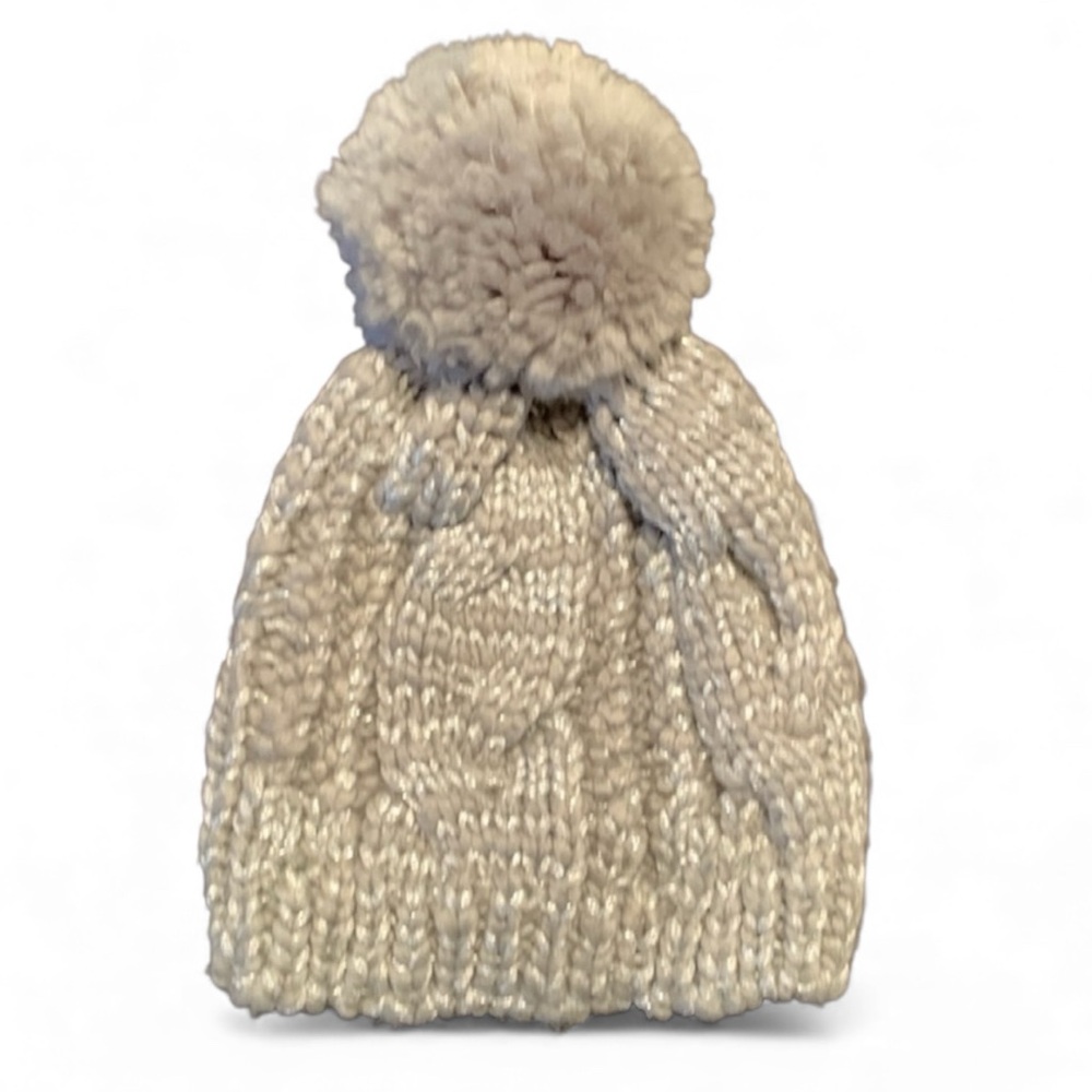 Lauren Conrad Beanie Cable Knit with Pompon - Gray with Silver Metallic